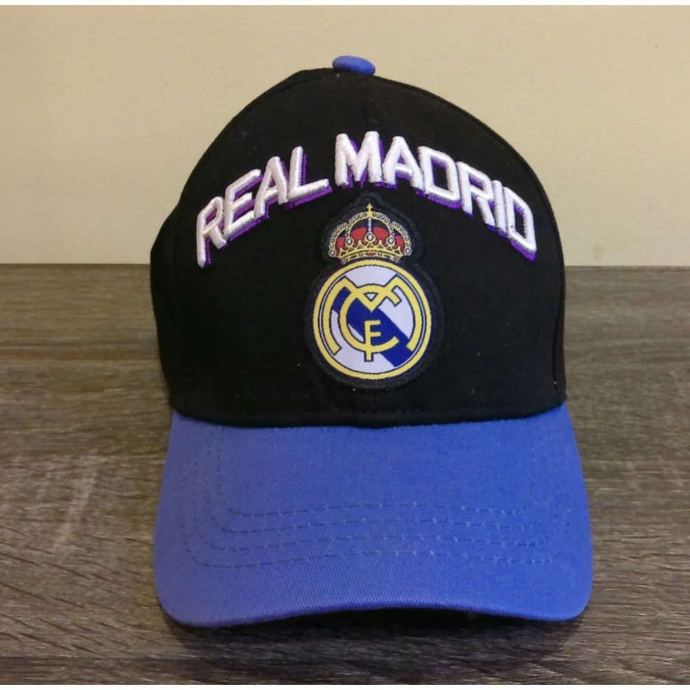 VTG Real Madrid CF Hat Cap Spellout Embroidered Logo Soccer Football Black Blue